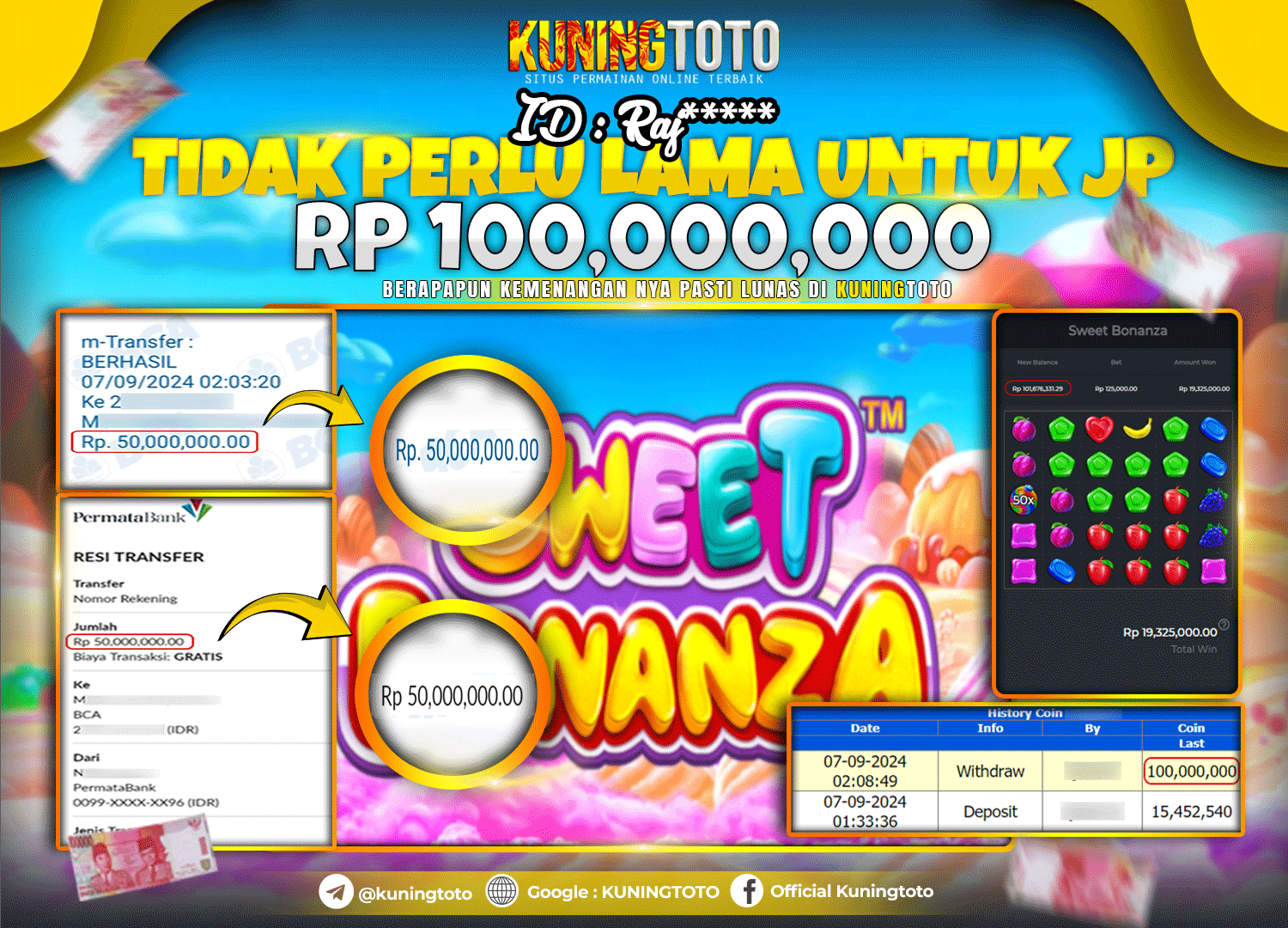 Bukti JP Slot Kuning toto 07 September 2024 Sweet Bonanza 