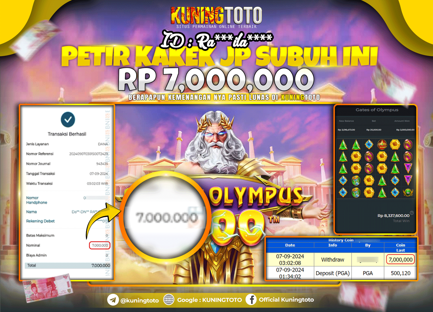 Bukti JP Slot Kuning toto 07 September 2024 Gate of Olympus