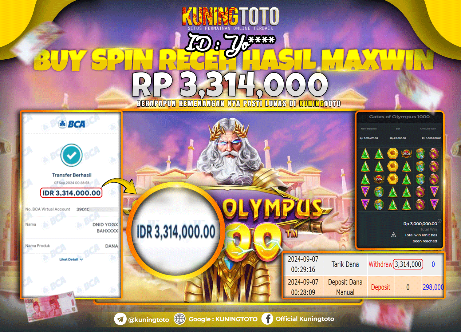 Bukti JP Slot Kuning toto 07 September 2024 Gate of Olympus