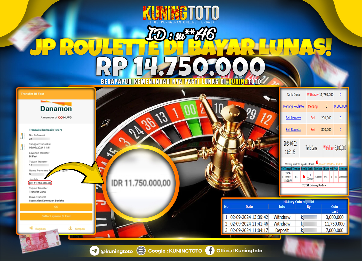 Bukti JP Live casino Kuning toto 02 September 2024 Roulette