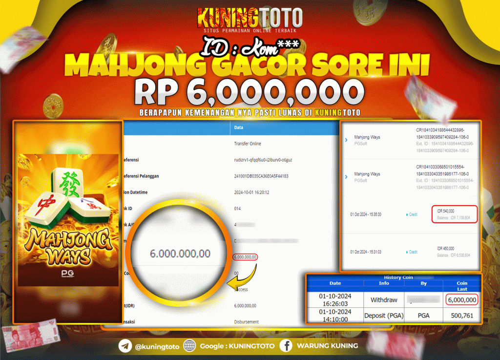 Bukti JP Slot Kuning toto 01 Oktober 2024 Mahjong Ways 1