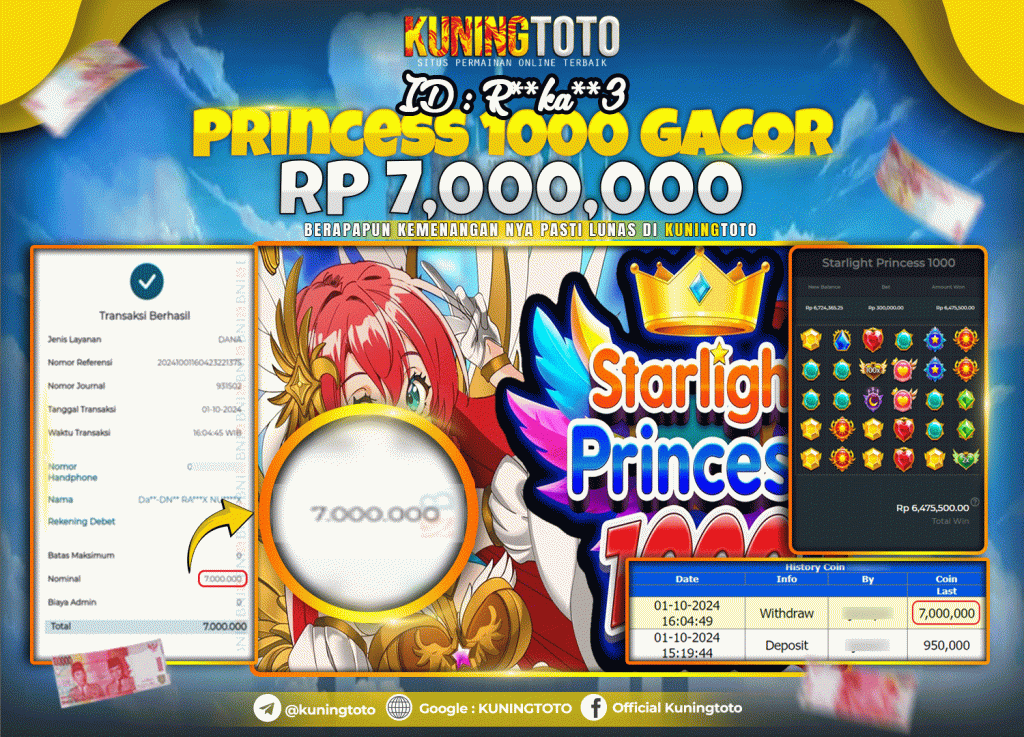 Bukti JP Slot KuningToto 01 Oktober 2024 Starlight Princess 1000