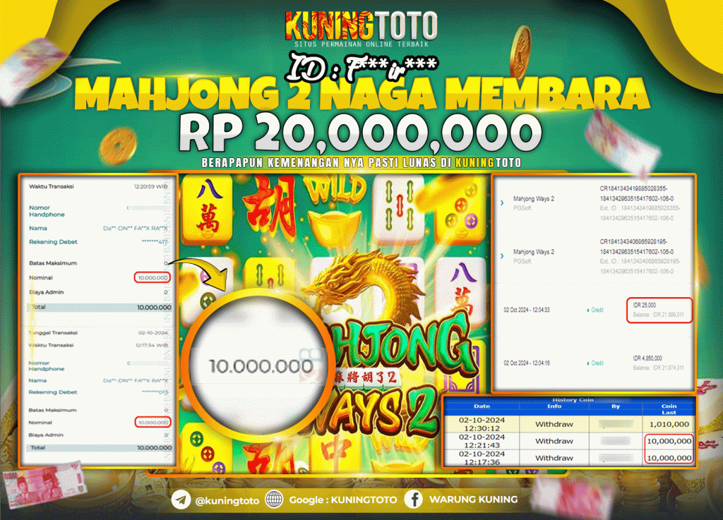 Bukti JP Slot Kuning toto 02 Oktober 2024 Mahjong Ways 2