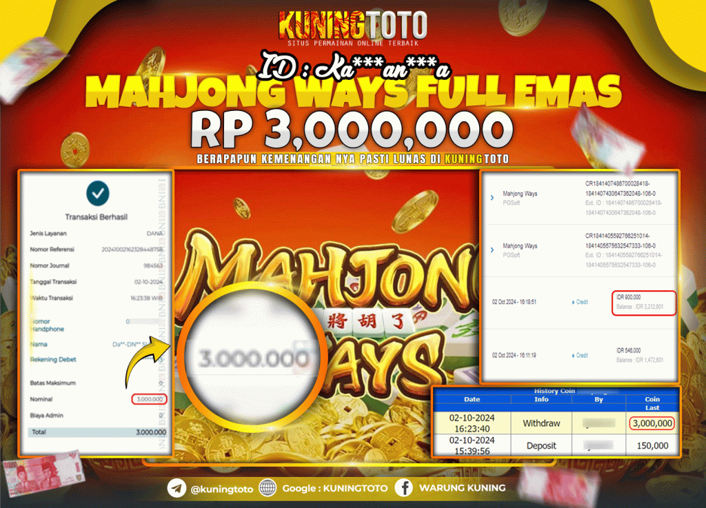 Bukti JP Slot Kuning toto 02 Oktober 2024 Mahjong Ways 