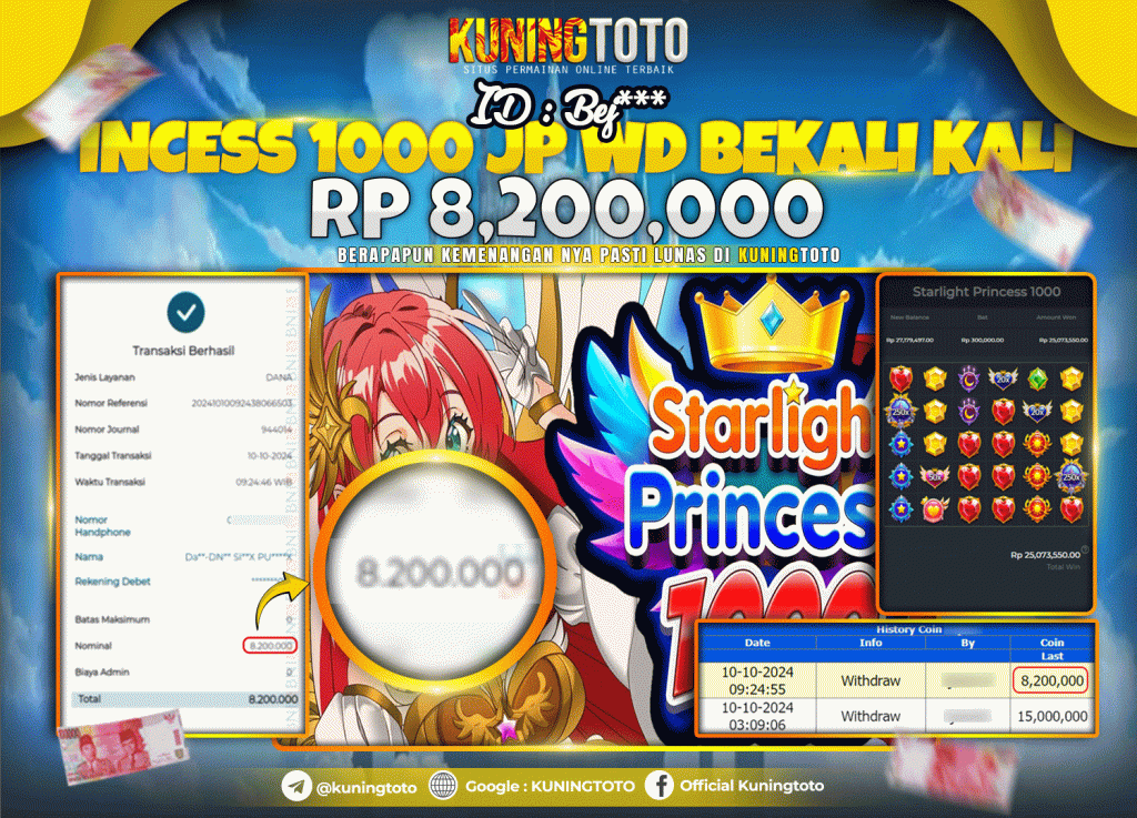 Bukti JP Slot KuningToto 10 Oktober 2024 Starlight Princess 1000