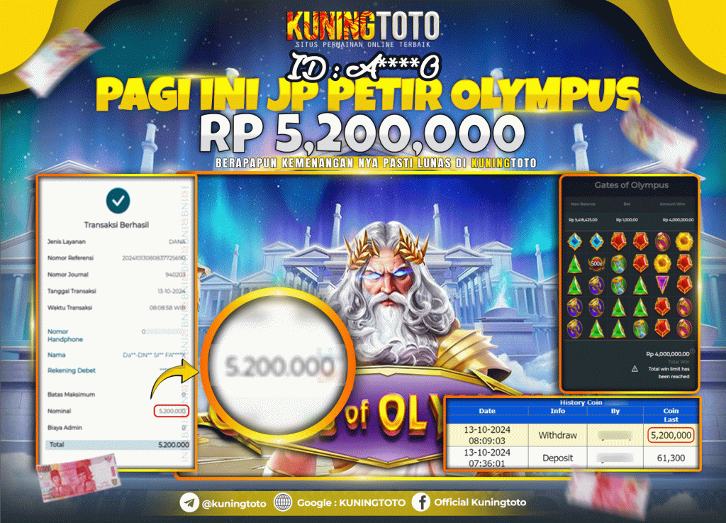 Bukti JP Slot KuningToto 13 Oktober 2024 Gates Of Olympus