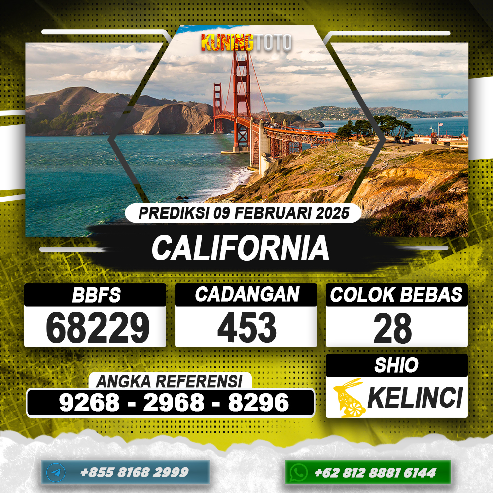 PREDIKSI CALIFORNIA 09 FEB 2025 | PREDIKSI TOGEL KUNINGTOTO