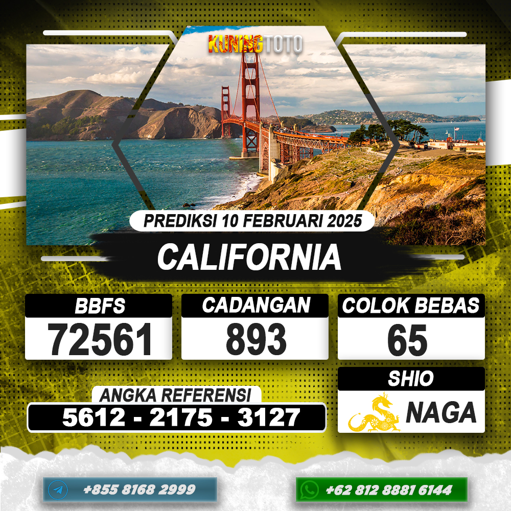 PREDIKSI CALIFORNIA 10 FEB 2025 | PREDIKSI TOGEL KUNINGTOTO