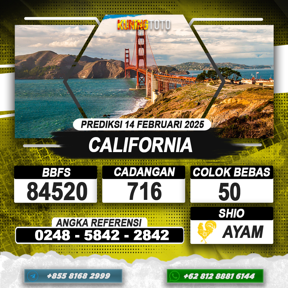 PREDIKSI CALIFORNIA 14 FEB 2025 | PREDIKSI TOGEL KUNINGTOTO