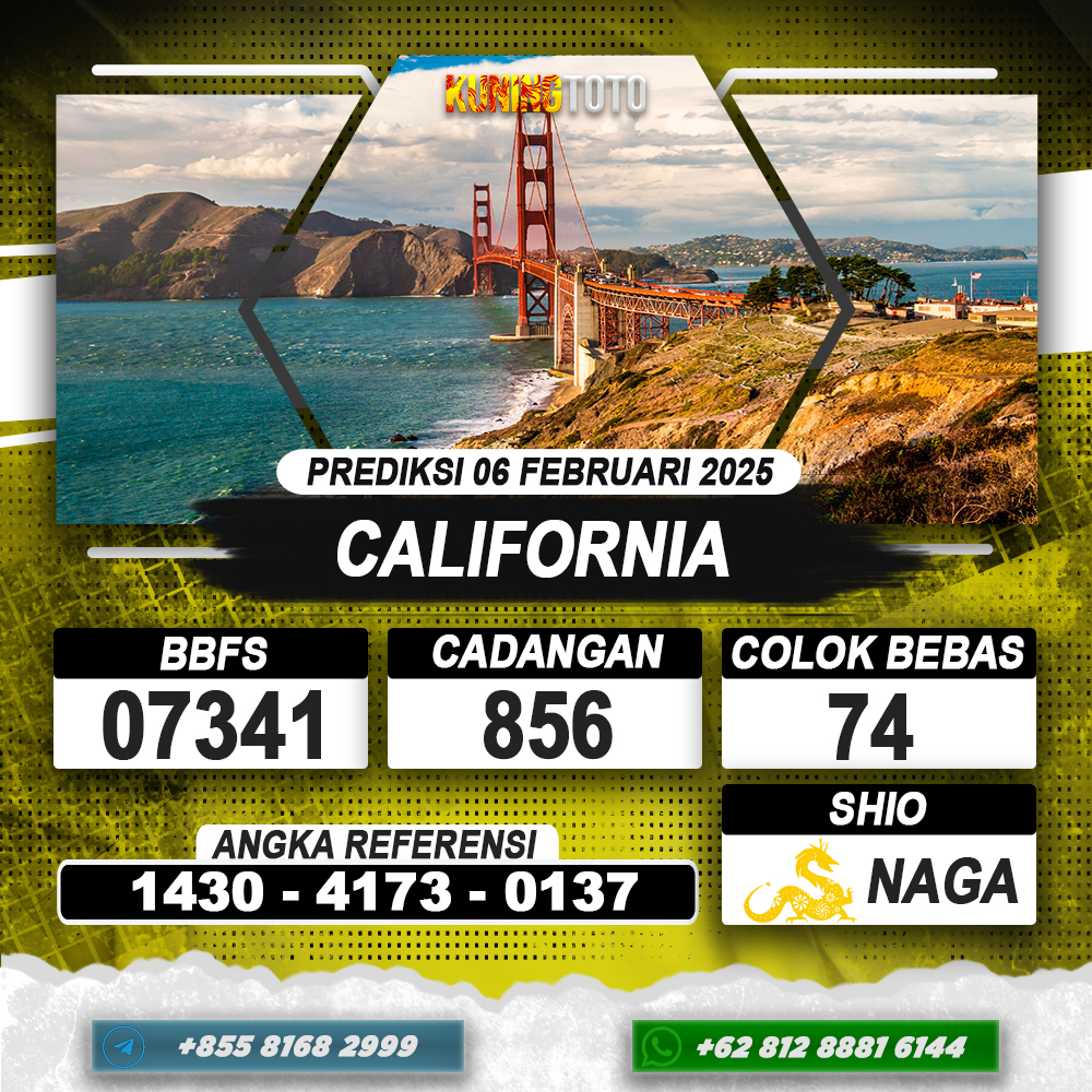 PREDIKSI CALIFORNIA 06 FEB 2025 | PREDIKSI TOGEL KUNINGTOTO