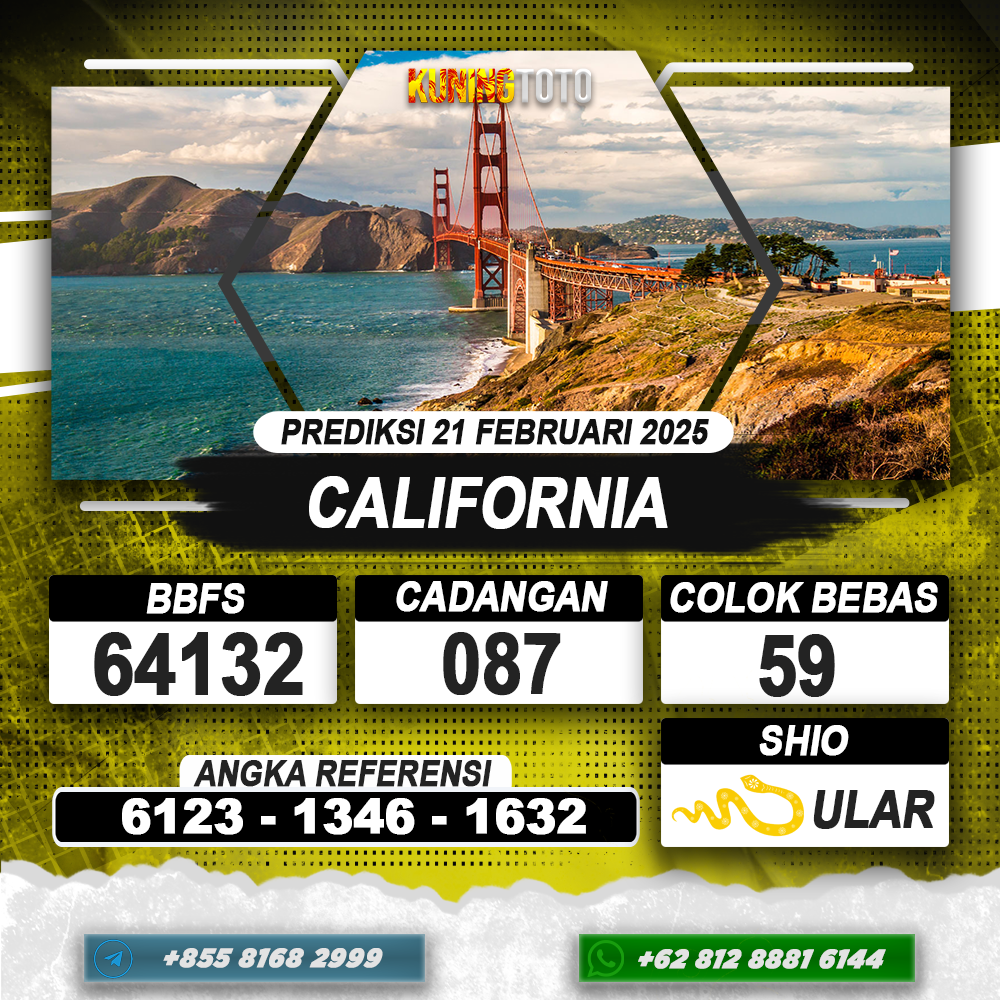 PREDIKSI CALIFORNIA 21 FEB 2025 | PREDIKSI TOGEL KUNINGTOTO