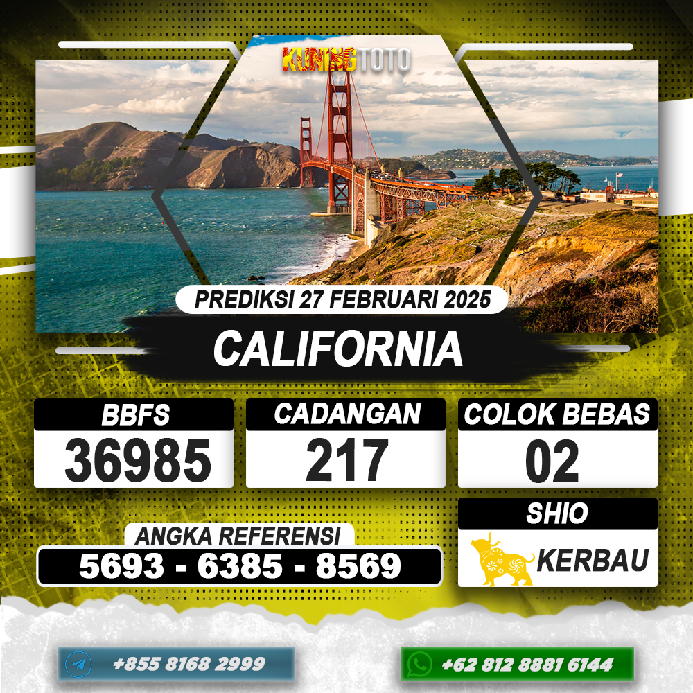 PREDIKSI CALIFORNIA 27 FEB 2025 | PREDIKSI TOGEL KUNINGTOTO