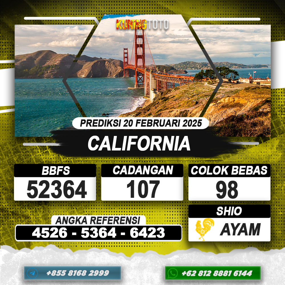 PREDIKSI CALIFORNIA 20 FEB 2025 | PREDIKSI TOGEL KUNINGTOTO