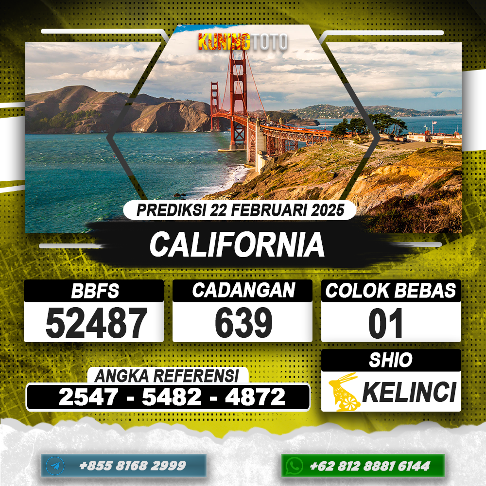 PREDIKSI CALIFORNIA 22 FEB 2025 | PREDIKSI TOGEL KUNINGTOTO