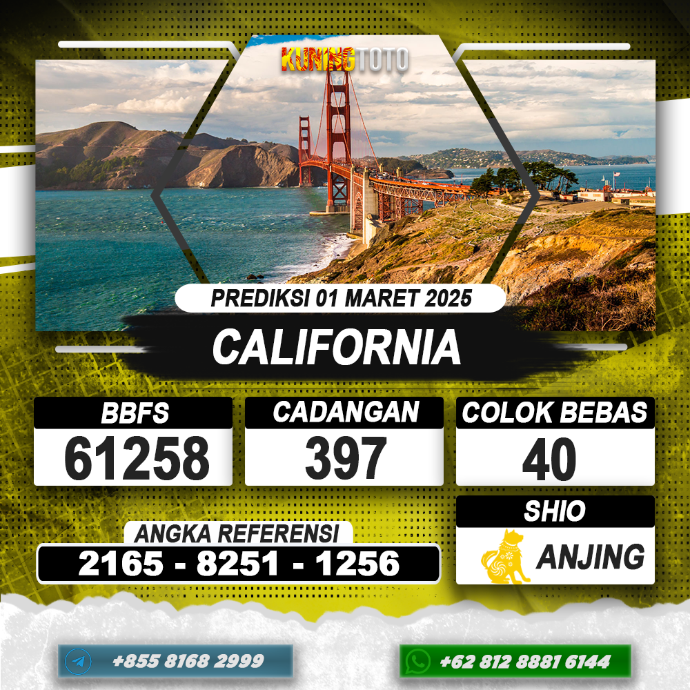 PREDIKSI CALIFORNIA 01 MAR 2025 | PREDIKSI TOGEL KUNINGTOTO