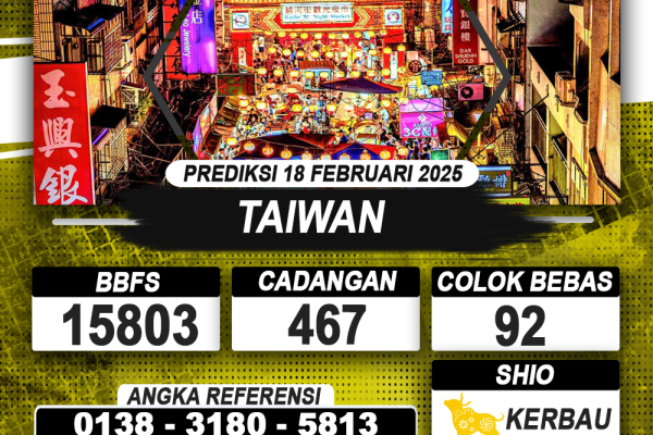 PREDIKSI TAIWAN 18 FEB 2025 | PREDIKSI TOGEL KUNINGTOTO