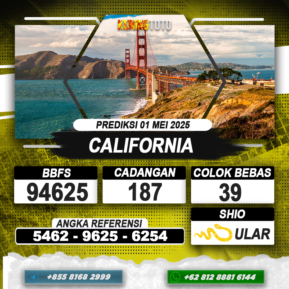 PREDIKSI CALIFORNIA 01 MEI 2025 | PREDIKSI TOGEL KUNINGTOTO