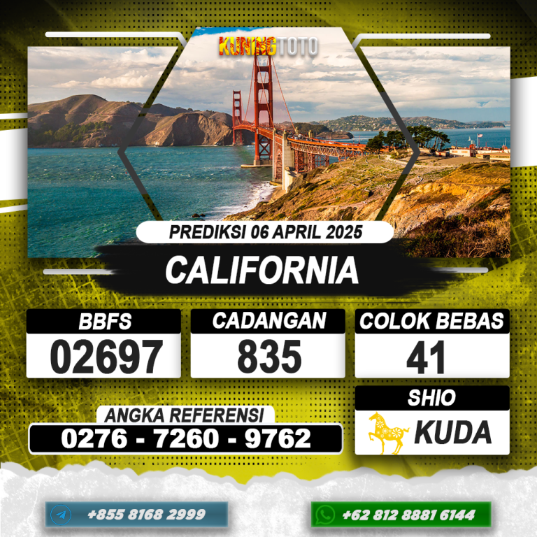 PREDIKSI CALIFORNIA 06 APRIL 2025 | PREDIKSI TOGEL KUNINGTOTO