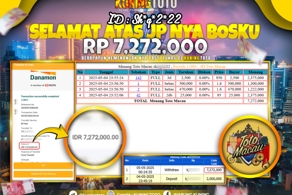 Bukti Kemenangan Togel KuningToto 05 Mei 2025 Pasaran togel TotoMacau 4D