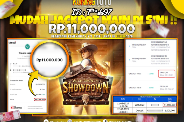 Bukti Kemenangan Slot KuningToto 12 Mei 2025 Slot Wild Bounty Showdown