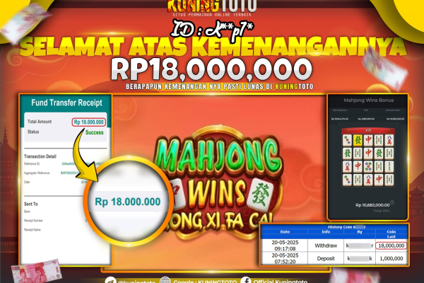 Bukti Kemenangan Slot KuningToto 20 Mei 2025 Slot Mahjong Wins Bonus