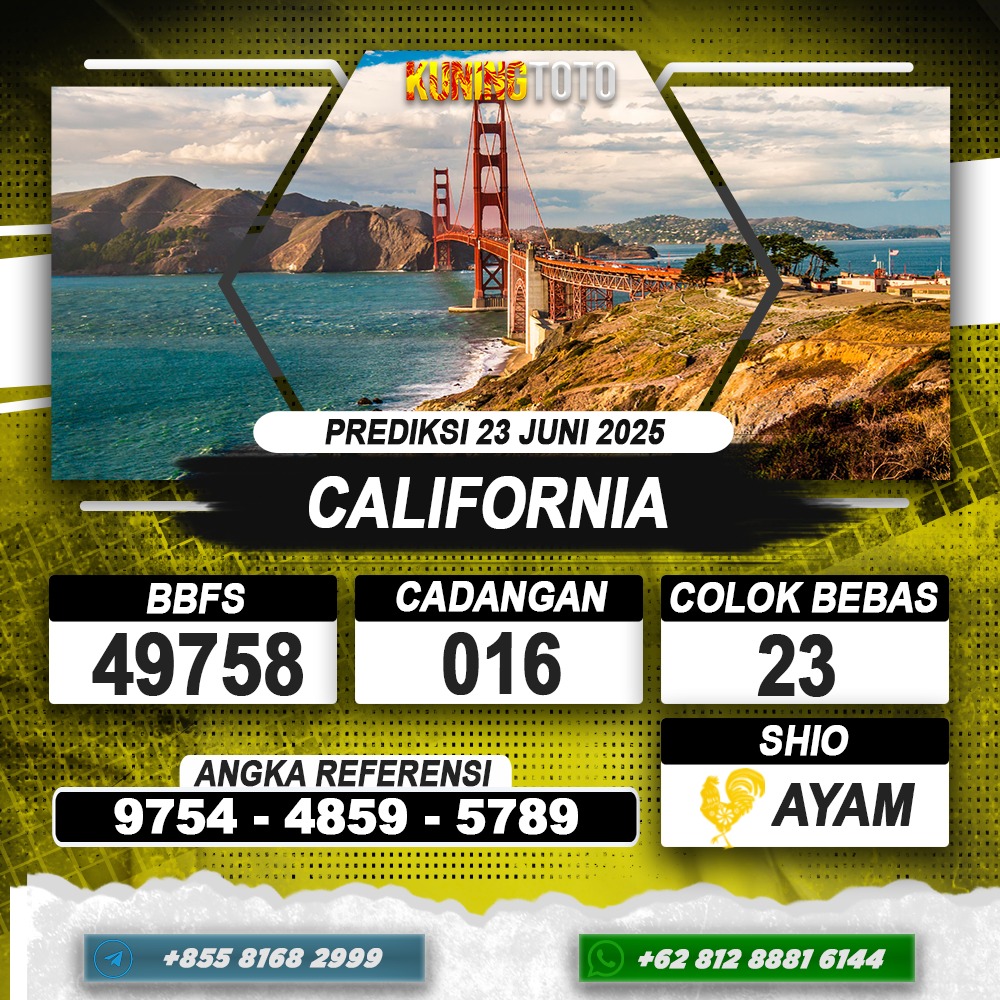 PREDIKSI CALIFORNIA 23 JUNI 2025 | PREDIKSI TOGEL KUNINGTOTO
