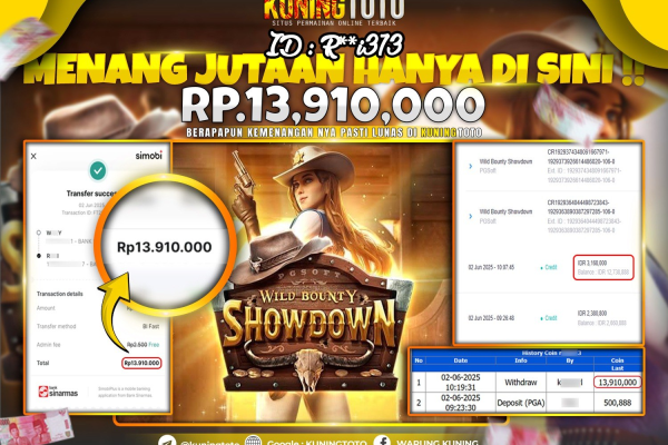 Bukti Kemenangan Slot KuningToto 02 Juni 2025 Slot Wild Bounty Showdown