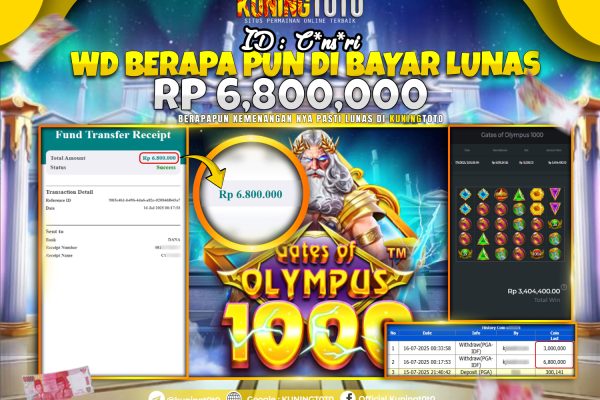 Bukti Kemenangan Slot KuningToto 16 Juli 2025 Slot Gates of Olympus 1000