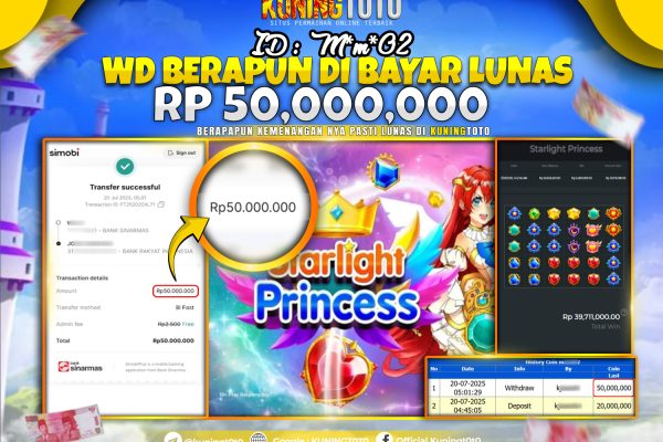Bukti Kemenangan Slot KuningToto 20 Juli 2025 Slot Starlight Princess