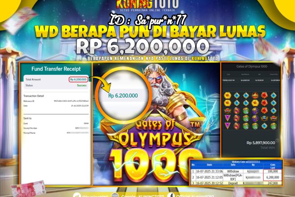 Bukti Kemenangan Slot KuningToto 16 Juli 2025 Slot Gates of Olympus 1000