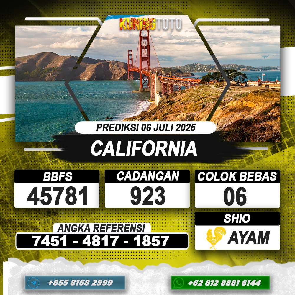 PREDIKSI CALIFORNIA 06 JULI 2025 | PREDIKSI TOGEL KUNINGTOTO