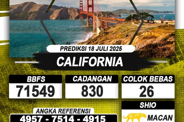 PREDIKSI CALIFORNIA 18 JULI 2025 | PREDIKSI TOGEL KUNINGTOTO