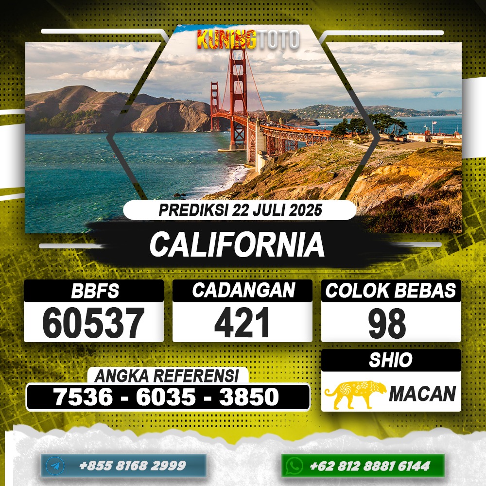 PREDIKSI CALIFORNIA 22 JULI 2025 | PREDIKSI TOGEL KUNINGTOTO