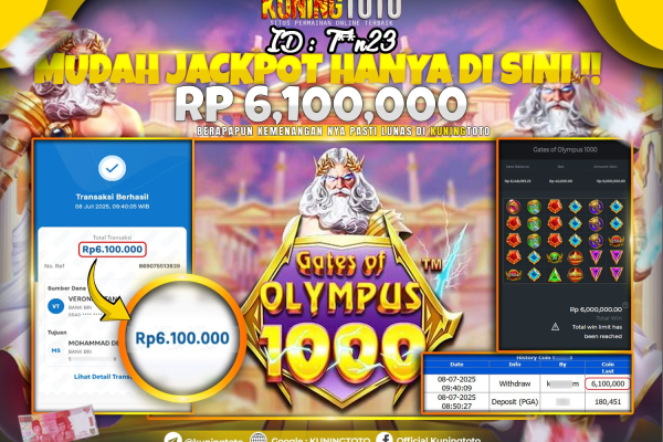 Bukti Kemenangan Slot KuningToto 08 Juli 2025 Slot Gates Of Olympus 1000