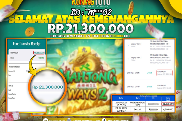 Bukti Kemenangan Slot KuningToto 20 Juli 2025 Slot Mahjong Ways 2