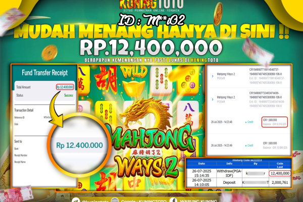 Bukti Kemenangan Slot KuningToto 26 Juli 2025 Slot Mahjong Ways 2