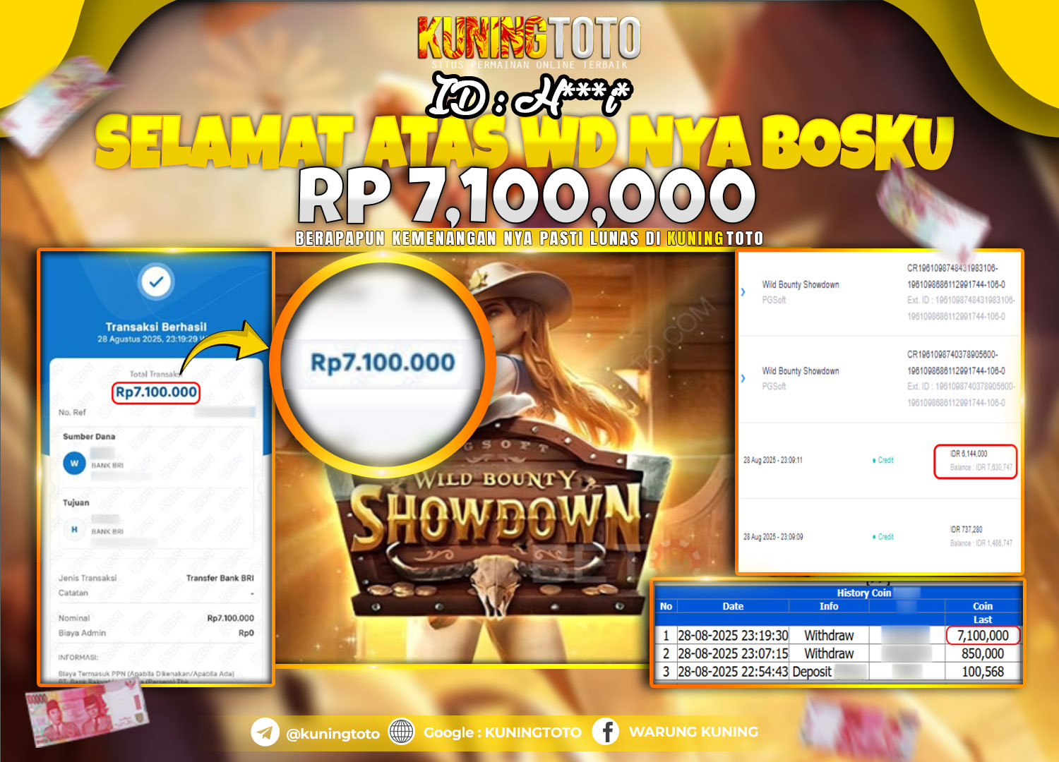 Bukti Kemenangan Slot KuningToto 28 Agustus 2025 Slot Wild Bounty Showdown