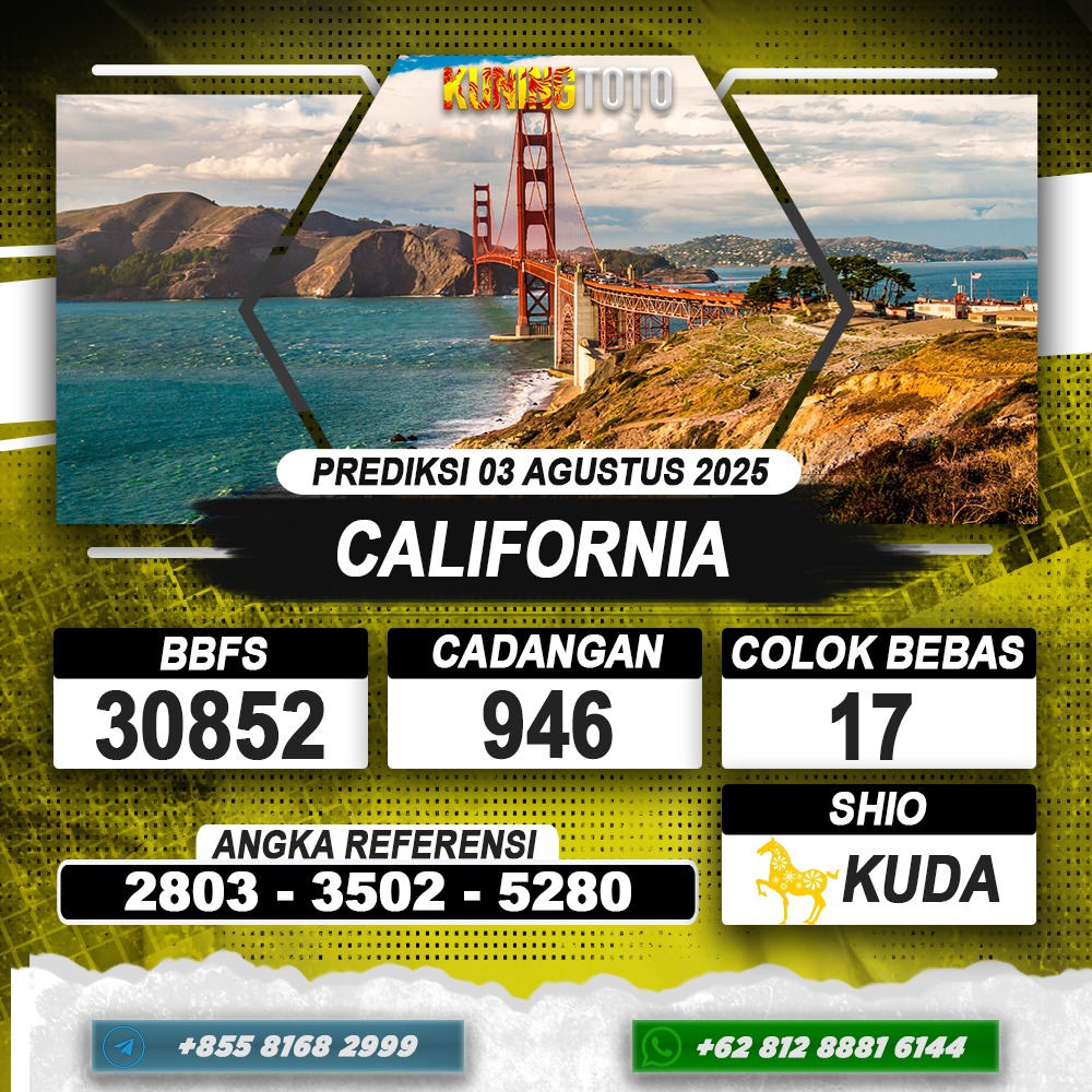 PREDIKSI CALIFORNIA 03 AGUSTUS 2025 | PREDIKSI TOGEL KUNINGTOTO