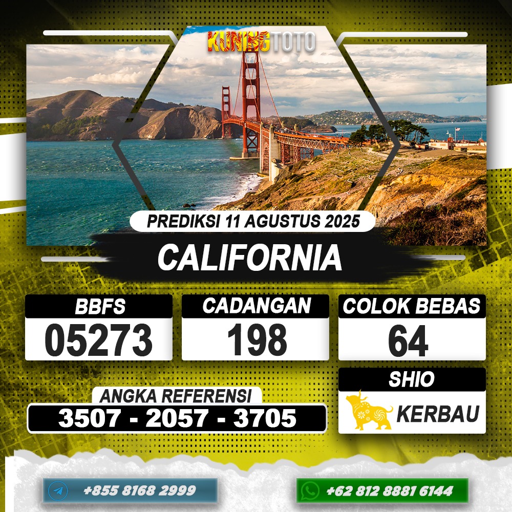 PREDIKSI CALIFORNIA 11 AGUSTUS 2025 | PREDIKSI TOGEL KUNINGTOTO