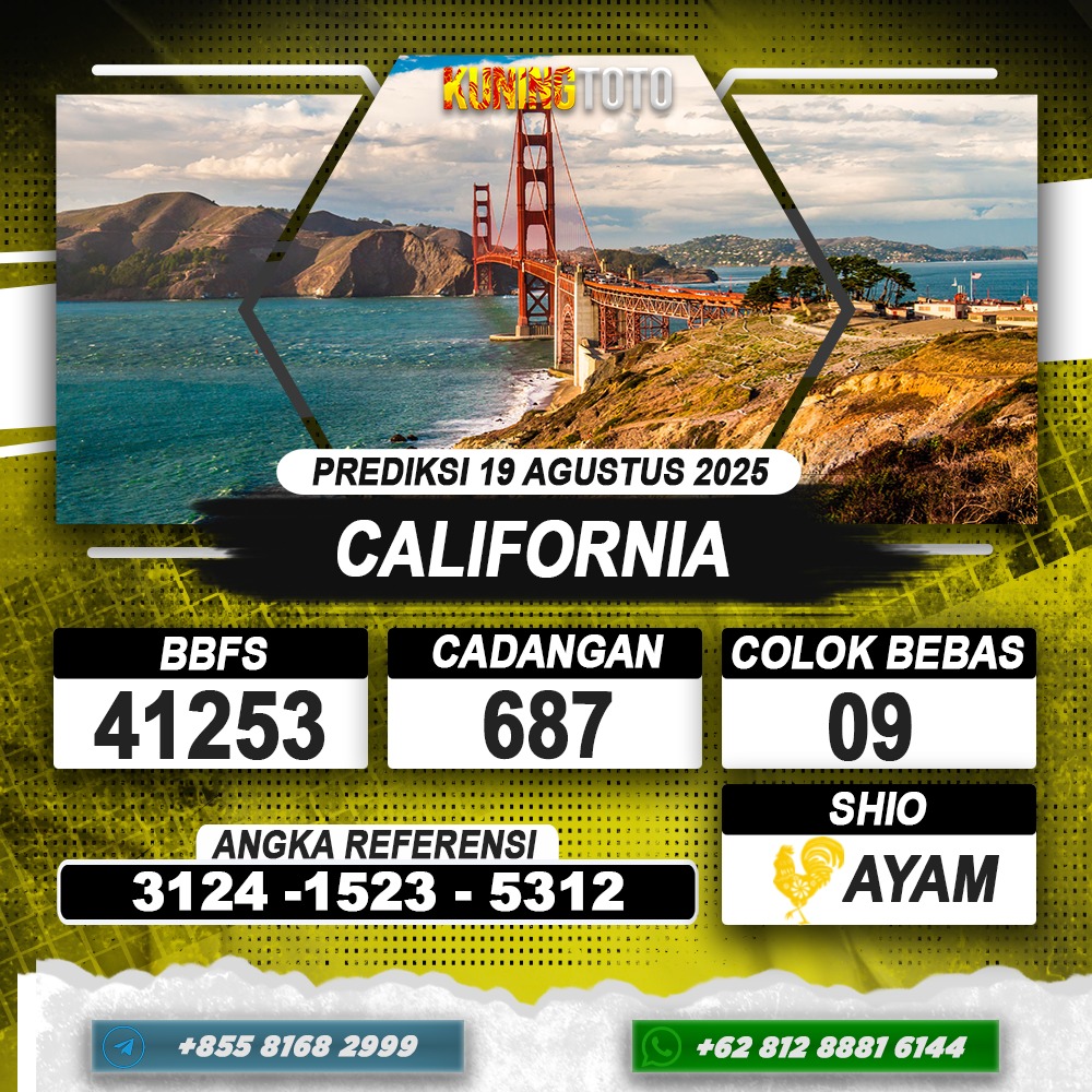 PREDIKSI CALIFORNIA 19 AGUSTUS 2025 | PREDIKSI TOGEL KUNINGTOTO