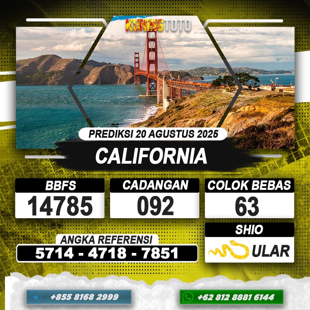 PREDIKSI CALIFORNIA 20 AGUSTUS 2025 | PREDIKSI TOGEL KUNINGTOTO