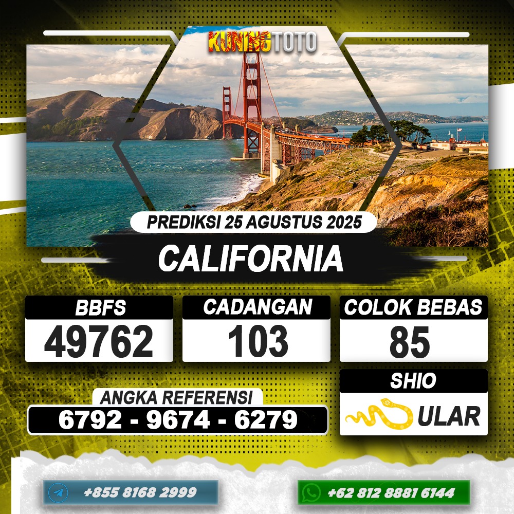 PREDIKSI CALIFORNIA 25 AGUSTUS 2025 | PREDIKSI TOGEL KUNINGTOTO