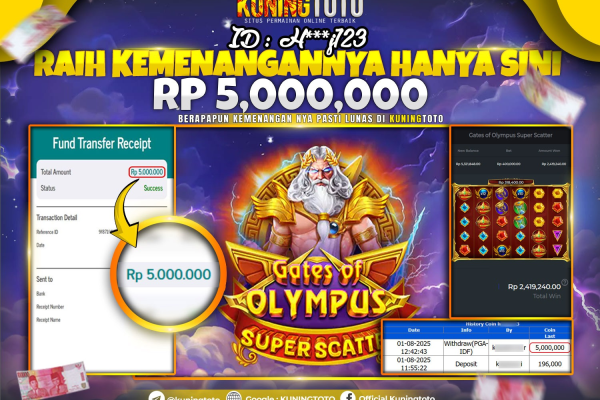 Bukti Kemenangan Slot KuningToto 01 Agustus 2025 Slot Gates of Olympus Super Scatter