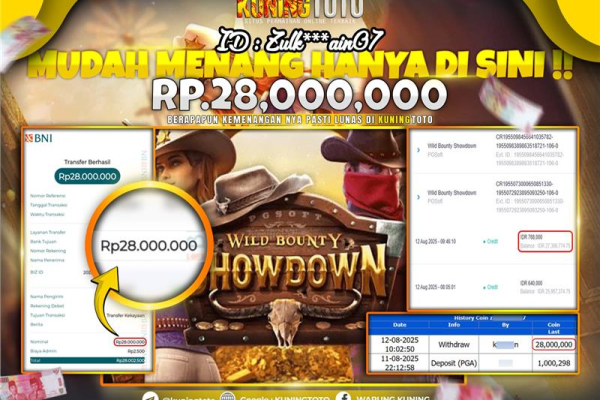 Bukti Kemenangan Slot KuningToto 12 Agustus 2025 Slot Wild Bounty Showdown