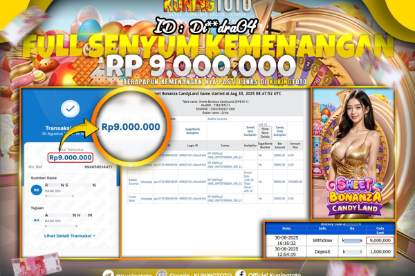 Bukti Kemenangan Slot KuningToto 30 Agustus 2025 Slot Sweet Bonanza Candyland