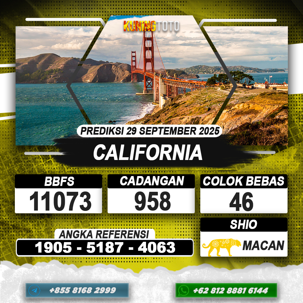 PREDIKSI CALIFORNIA 29 SEPTEMBER 2025 | PREDIKSI TOGEL KUNINGTOTO
