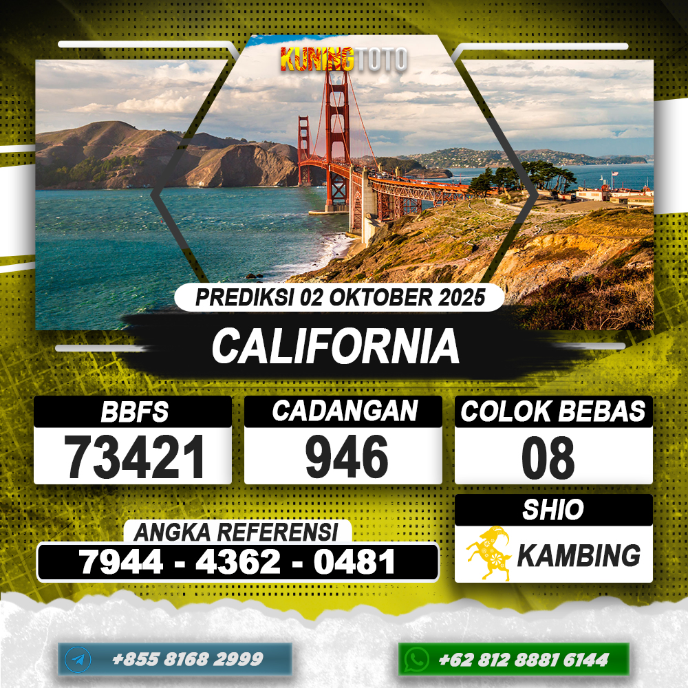 PREDIKSI CALIFORNIA 02 OKTOBER 2025 | PREDIKSI TOGEL KUNINGTOTO