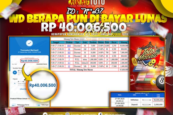 Bukti Kemenangan Togel KuningToto 27 September 2025 Pasaran Toto Macau 4D