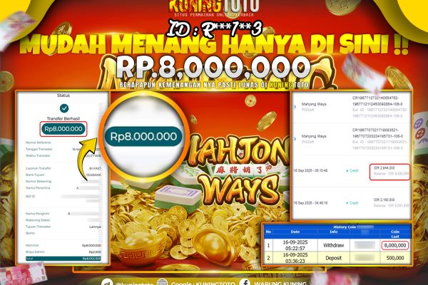 Bukti Kemenangan Slot KuningToto 16 September 2025 Slot Mahjong Ways