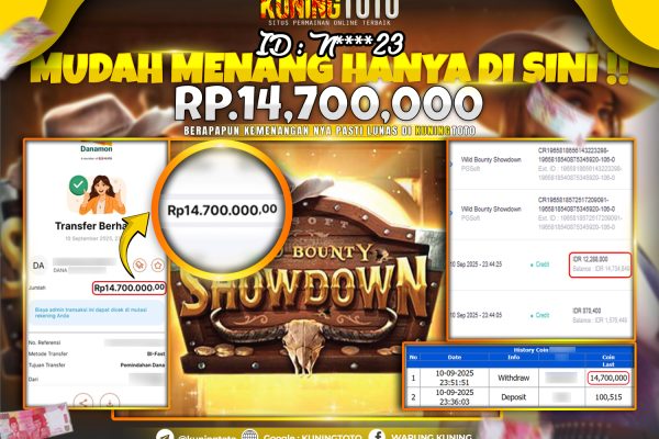 Bukti Kemenangan Slot KuningToto 10 September 2025 Slot Wild Bounty Showdown